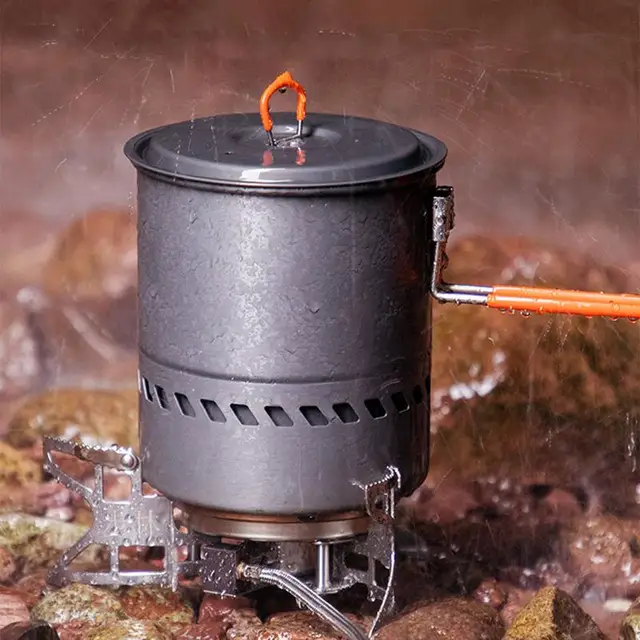 1.5L garnek na zewnątrz kemping podróżujący pieszą pieszą wycieczkę garnek do zbierania ciepła przyrządy do gotowania kuchenka kempingowa przenośny garnek z plecakiem