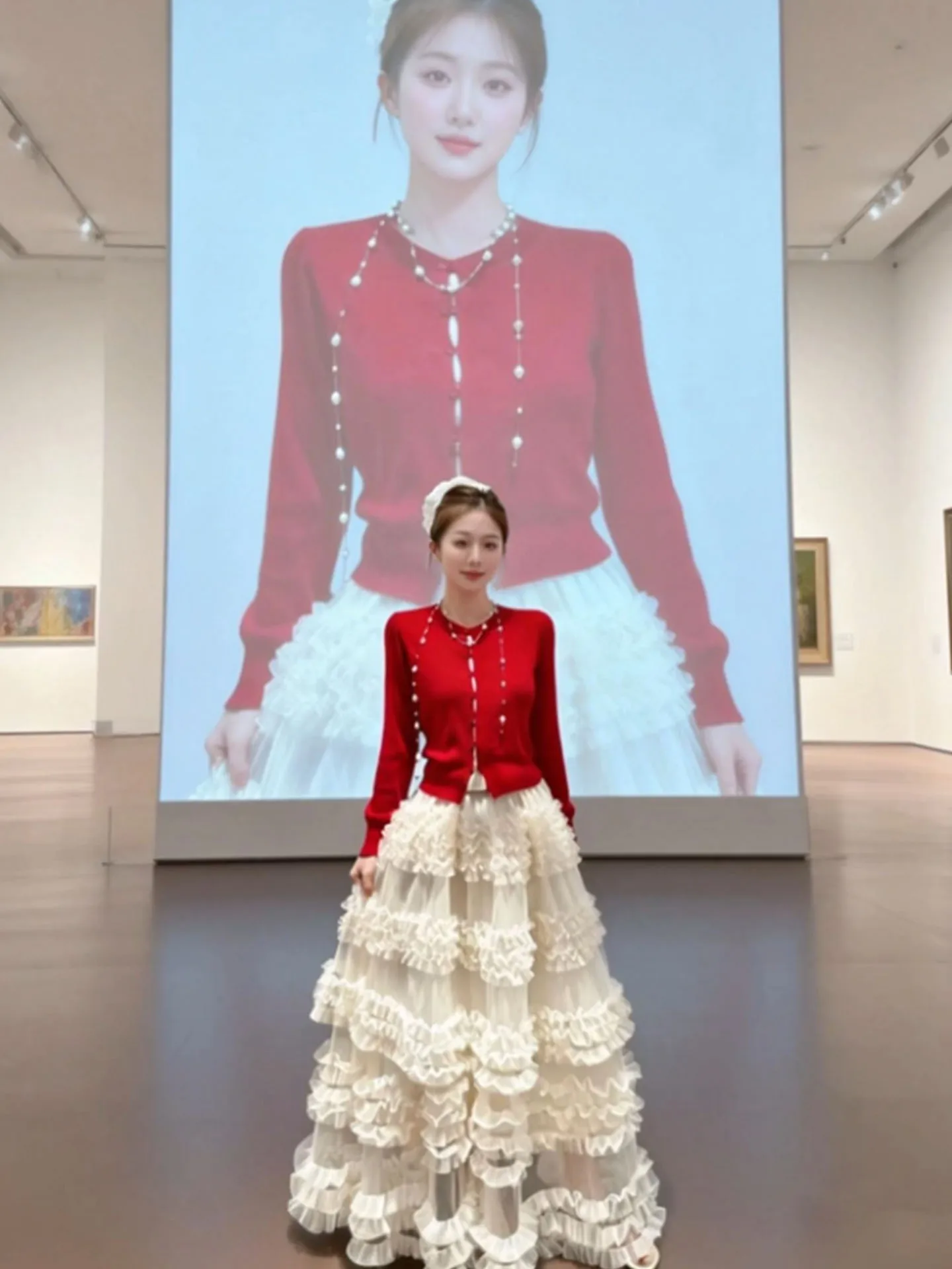 

Комплект Ele: вязаный свитер и юбка-кейк, весна 2026, с высокой талией, длинная юбка, стройнящий комплект из двух предметов, модный, для повседневной носки