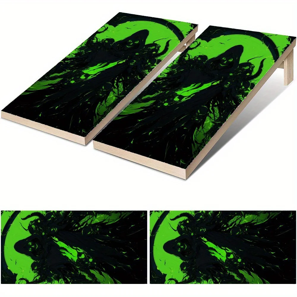 

Grim Reaper of Green Shadow Waterproof Cornhole Board Vinyl Wraps, PVC Outdoor Game Board Design, Perfect for Sports & Leisure A