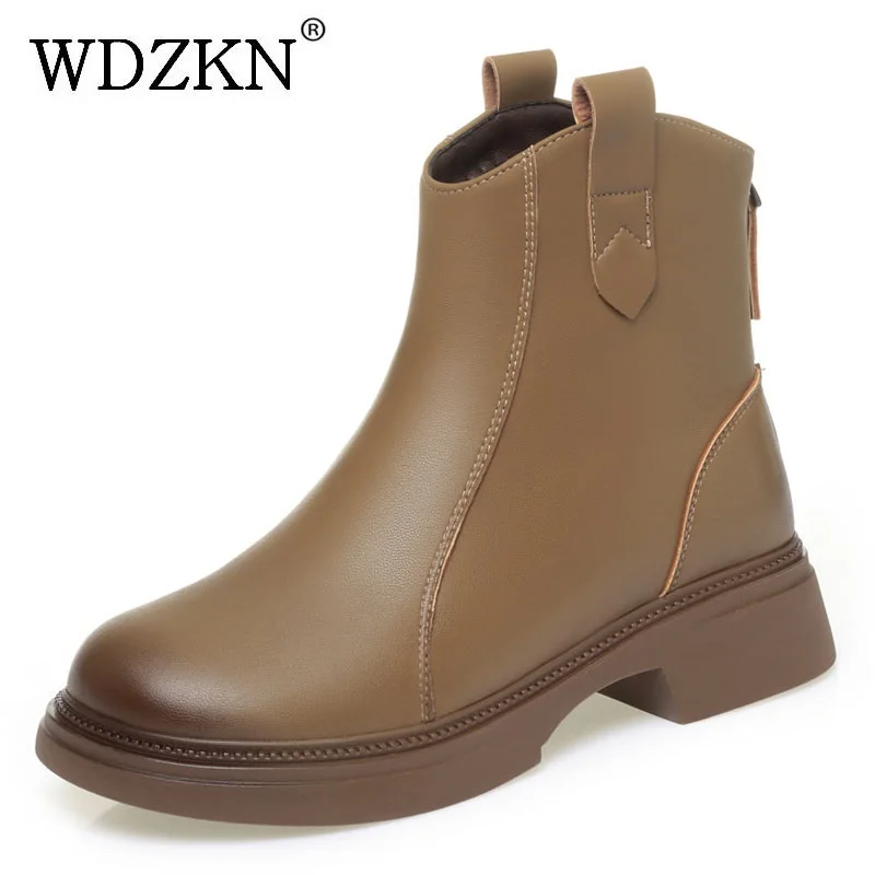 

Женские зимние ботинки WDZKN из натуральной кожи с мехом, на толстом каблуке, с молнией сзади, из овчины, большие размеры 41, 42, 43