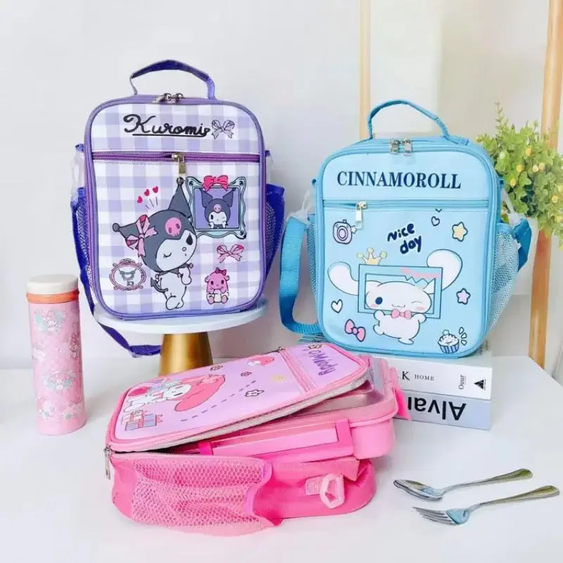 Hello Kitty New Sanrio Kawaii Lunch Box Bag Kuromi My Melody Cinnamoroll Cute Cartoon Student Large Capacity Portable Bento Bag