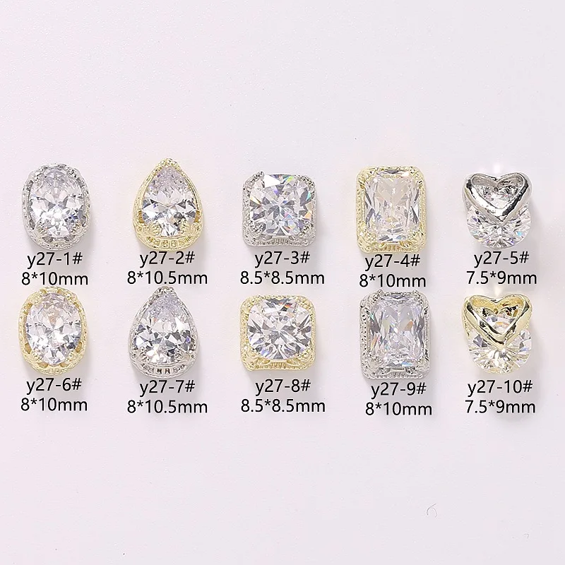 2Pcs Luxury Nail Art Diamond Jewelry Quality Zircon Designs Charms Gold Silver Flatback Large Rhinestones For Nail Accessories