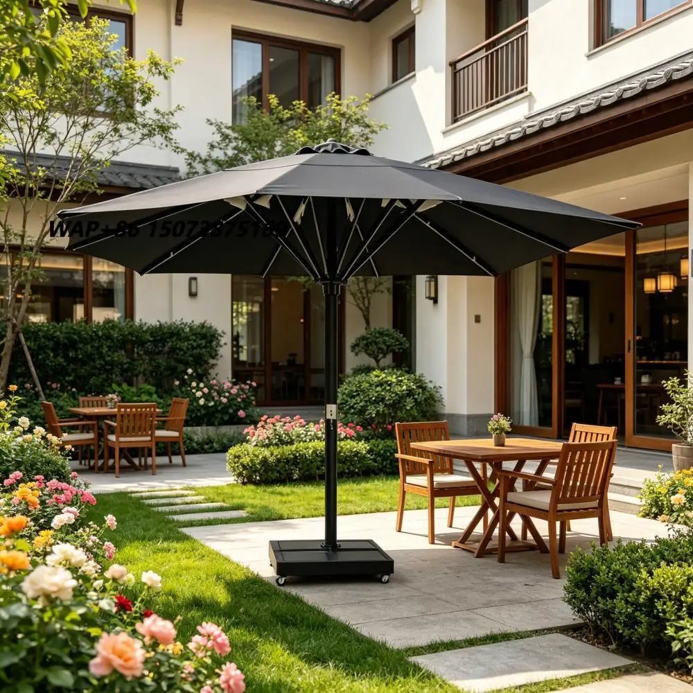 Big Size Square/Round Center Pole Umbrella Remote Control Hand Crank Outdoor Umbrella for Hotel Villa Restaurant
