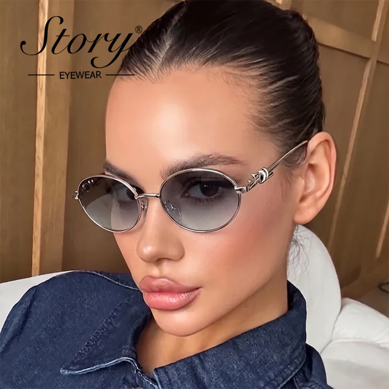 STORY Retro Metal Frame Oval Sunglasses Women Men Luxury Brand  Designer Fashion Multicolor Lens Streetwear Sun Glasses S5042D