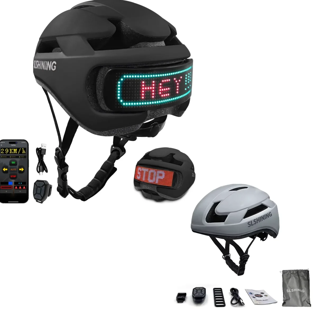 

Велошлем со светодиодным дисплеем, управление через приложение, программируемый, регулируемый, для шоссейных и горных велосипедов, для активного отдыха, со встроенным задним фонарем