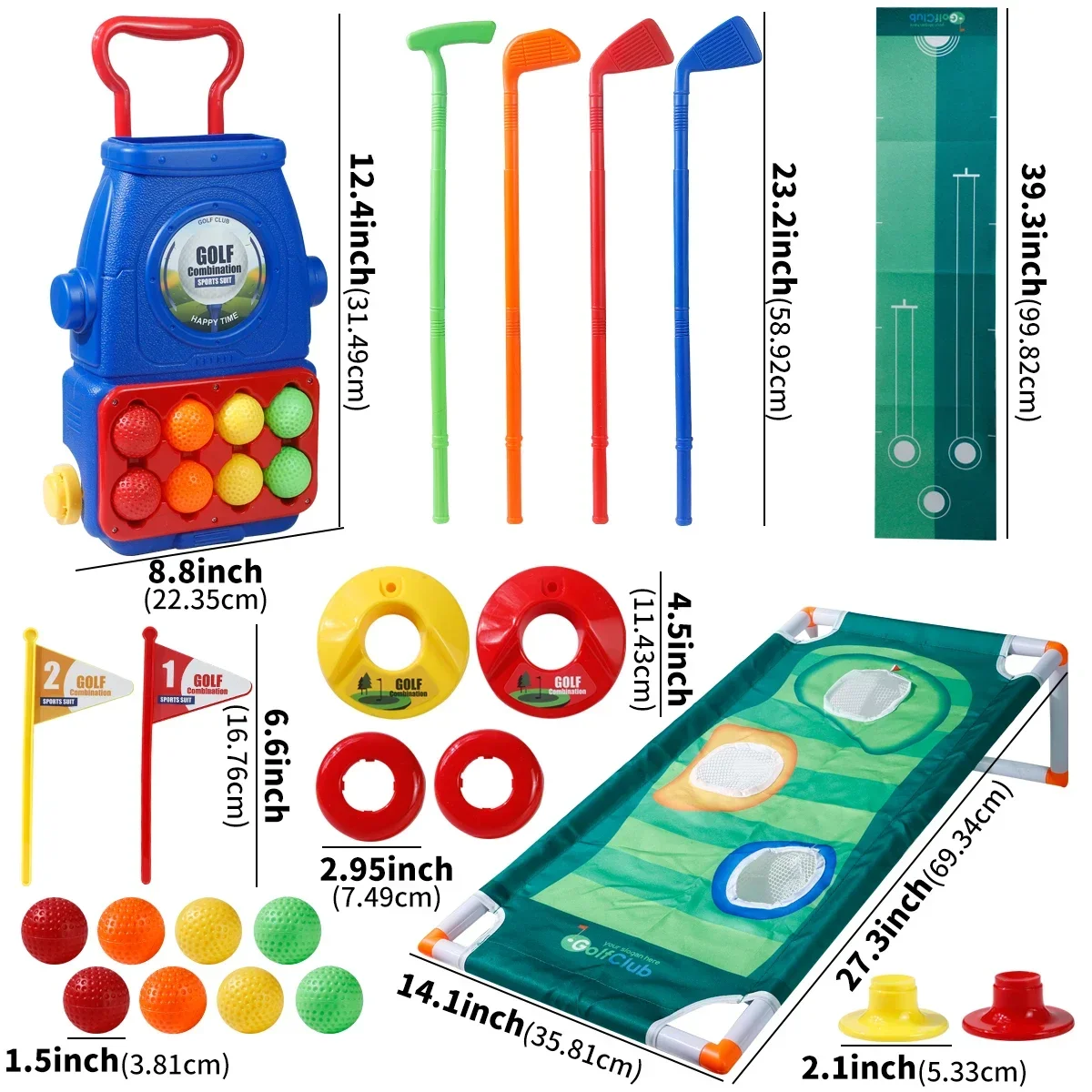 Giocattolo per carrello da golf per bambini aggiornato con mazze da golf, palline e tappetino, giocattolo da golf per interni ed esterni, per ragazzi e ragazze, Halloween/Natale/ Ringraziamento