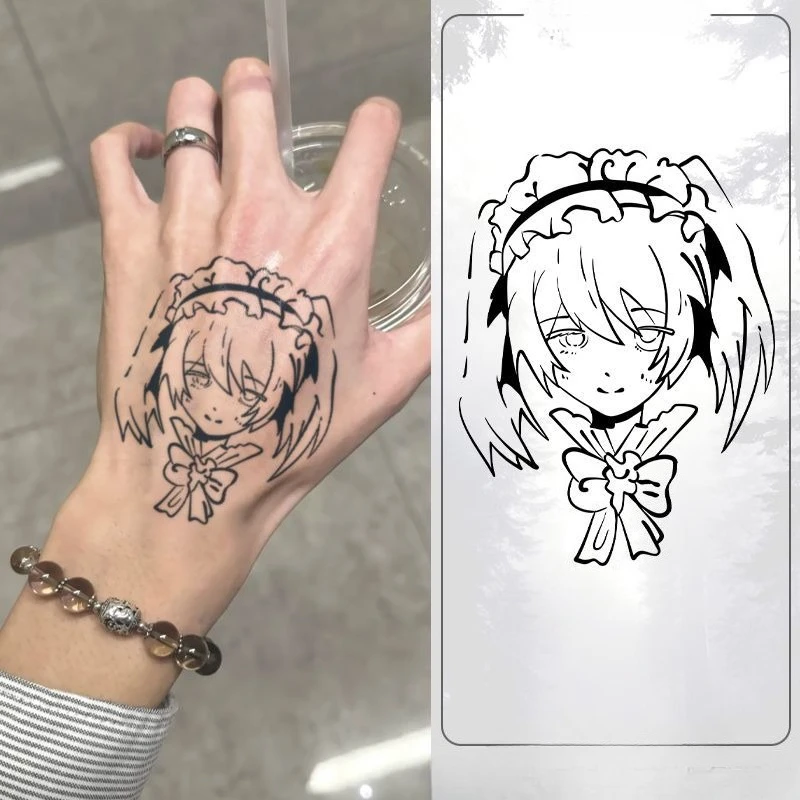 

Cartoon Double Ponytail Maid Herbal Juice Temporary Tattoos Cute Anime Girl Waterproof Fake Tattoo Sticker Last for 15 Days