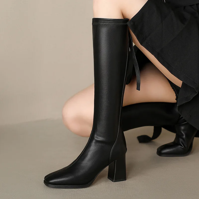 

Long tube boots for women with thick and thin heels 2025 new autumn and winter leather high-heeled knight boots