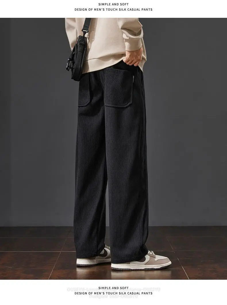 Herren-Cordhose für Herbst und Winter, locker geschnitten, gerade, mit Kordelzug, elastischem Bund, Streetwear-Mode, Baggy, lässige Hose, braun – Detail 13