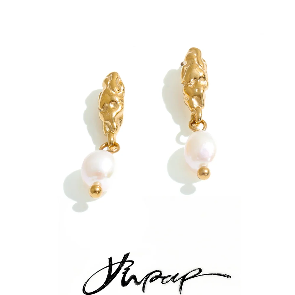 Yhpup Stainless Steel Natural Pearls Oval Drop Earrings Waterproof Trending Charming Aesthetic Jewelry New
