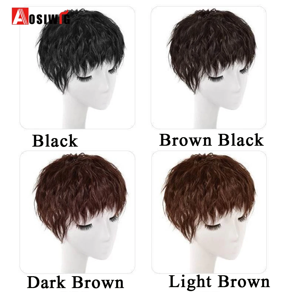 AOSI Synthetic Short Corn Wave Hair Topper With Bangs Invisible 3D Hair Toupee For Women Water Wave Clip In Hair Extensions