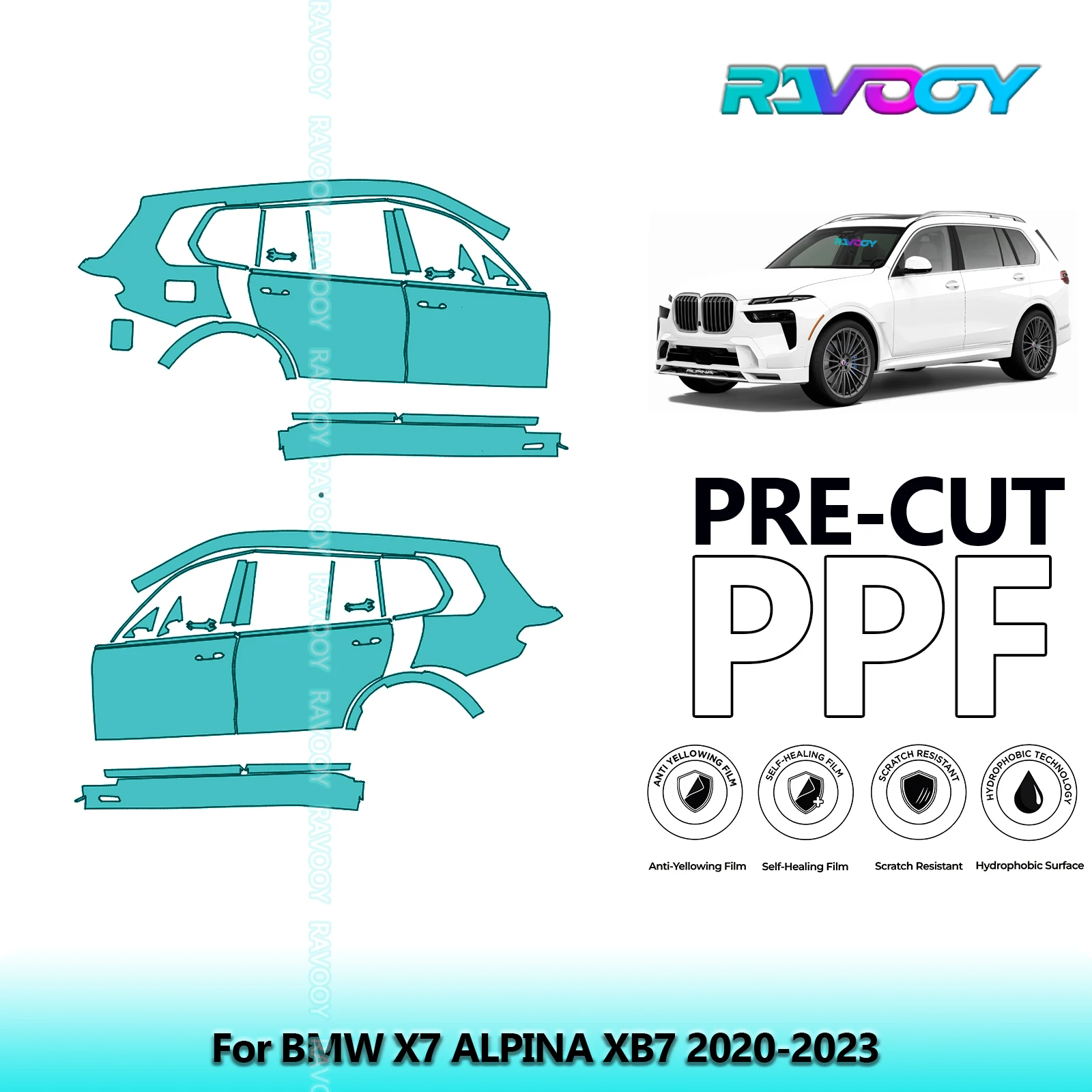 

For BMW X7 ALPINA XB7 2020-2023 8.5mil Clear Matte Pre-Cut PPF Door & A/B Pillar Kit TPU Paint Protection Film Set
