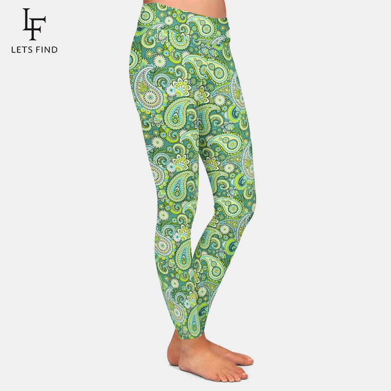 LETSFIND-mallas con estampado Digital de Cachemira para mujer, Leggings de cintura alta, ajustados, para Fitness