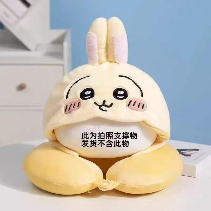 Cute Cartoon Chiikawa Neck Pillow Travel Hooded Animal Neck Rest Plush Car Seat Pillow for Plane Nap Gift view 2