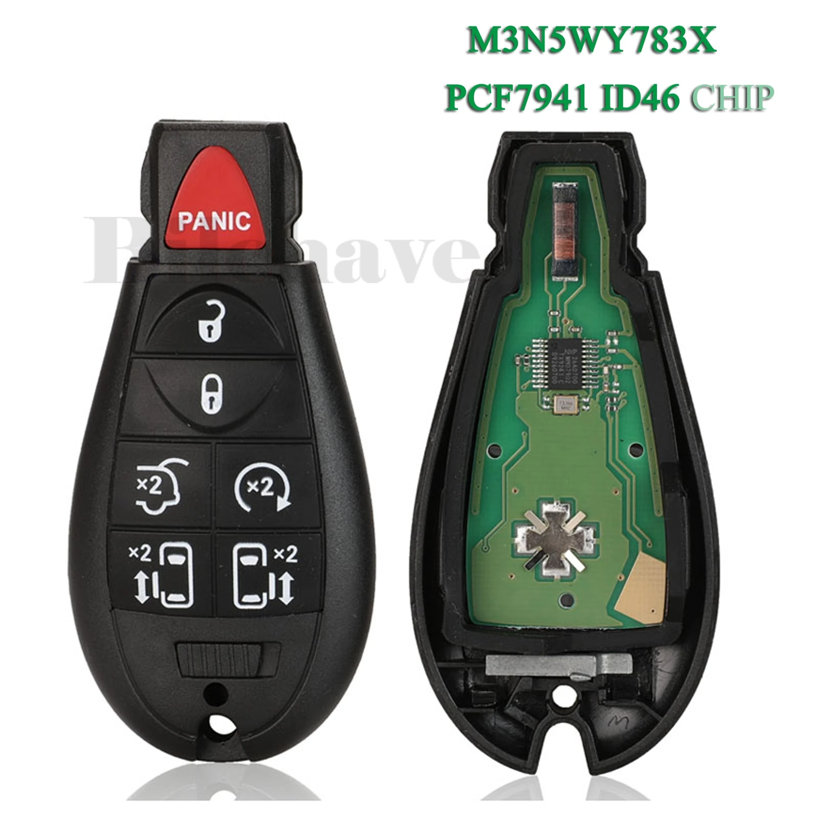 

jingyuqin 6+1 Buttons For Dodge Caravan Chrysler Town Country Jeep Fob 433Mhz ID46 PCF7941 Remote Control Car Key M3N5WY783X