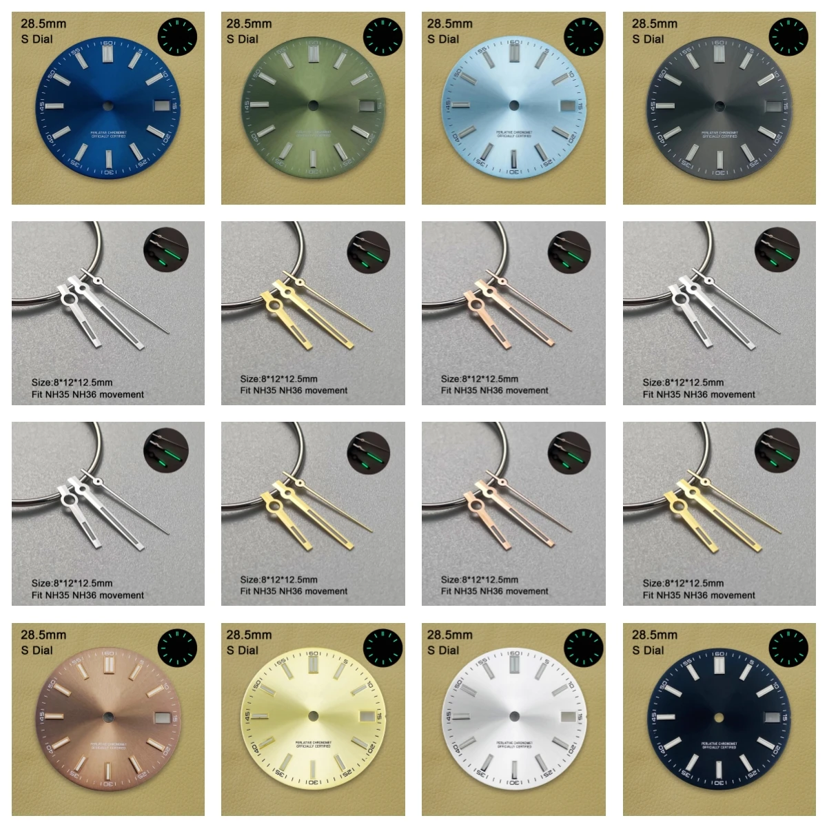 28.5mm S Logo Sunray Dial Suitable For NH35/NH36/4R/7S Japan Movement Green Luminous High Quality Watch Modification Accessories
