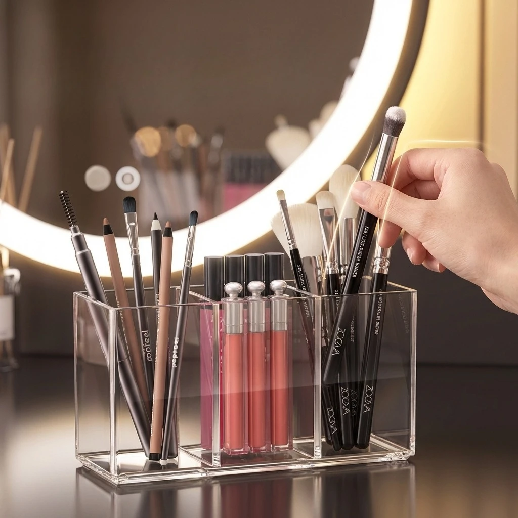 Transparent Lipstick Cosmetic Makeup Acrylic Makeup Brush Tool Storage Box Case Make-up Brush Holder Table Organizer Makeup Tool