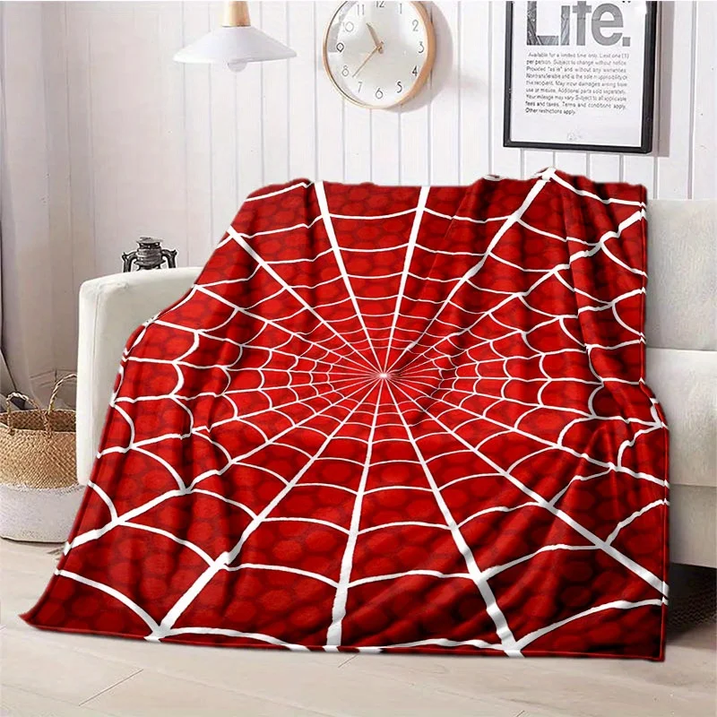 Classic Radial Spiderweb Print Blanket, Cozy Light Flannel Throw For Couch Office Camping, Red Base Hero Daily Home Blanket