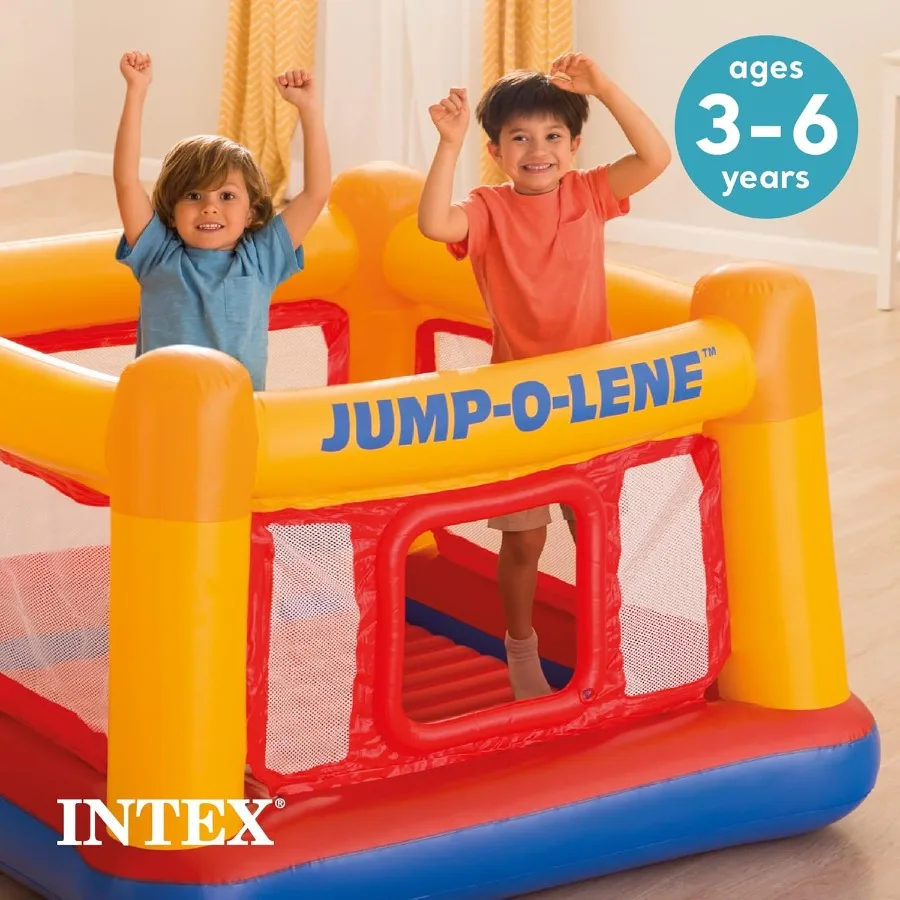 แทรมโพลีนเป่าลม Intex Jump-O-Lene พร้อมประตูตาข่ายสำหรับคลาน - เหมาะสำหรับใช้ในร่ม กลางแจ้ง และสนามหลังบ้าน