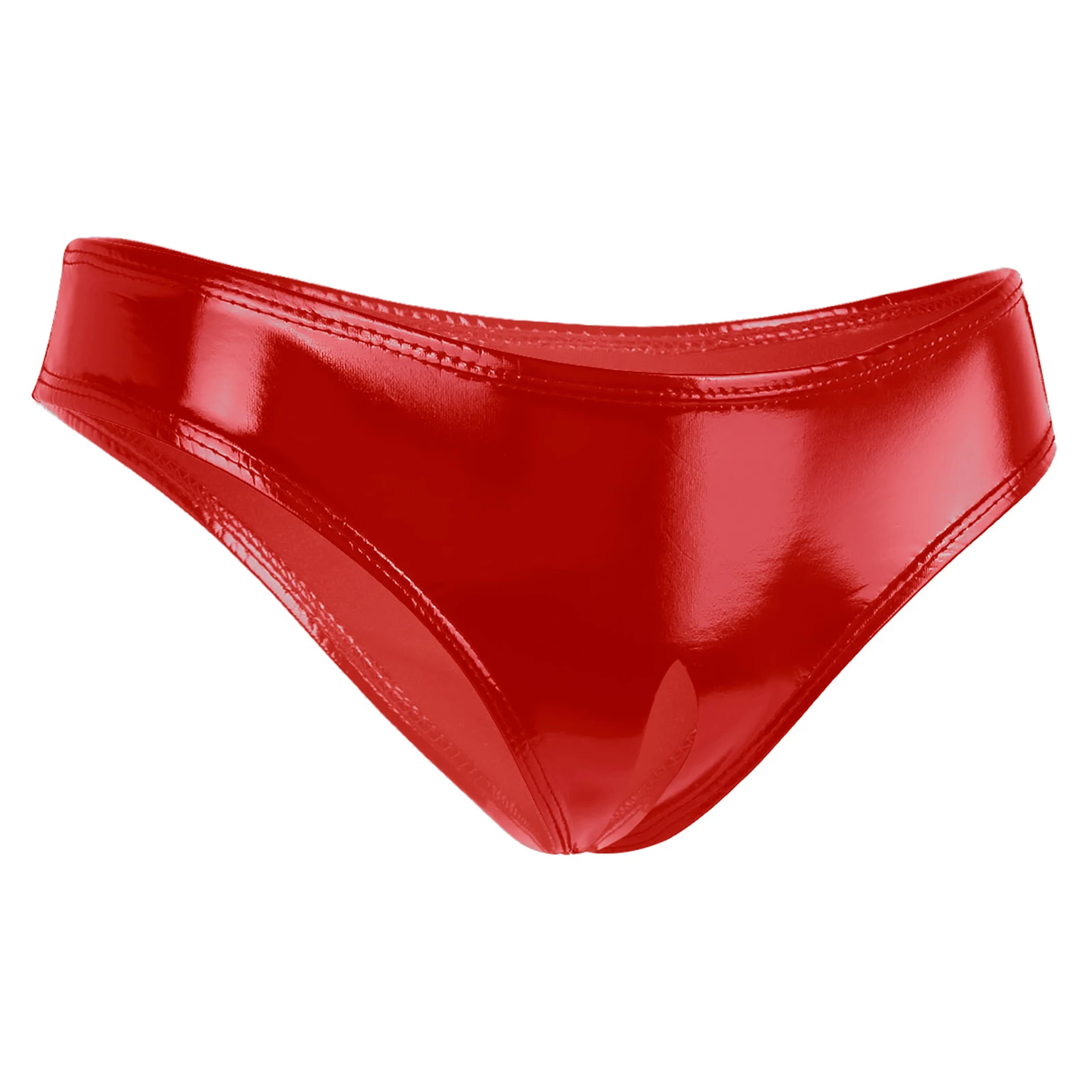 Womens Lingerie Crotchless Underpants Wet Look Patent Leather Open Crotch High Cut Mini Briefs Underwear