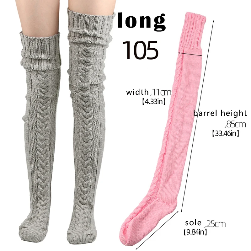 

Кавайные теплые носки, длина 105 см, однотонные вязаные носки в стиле Лолиты, милые рождественские чулки, грелки для ног, свободные чулки
