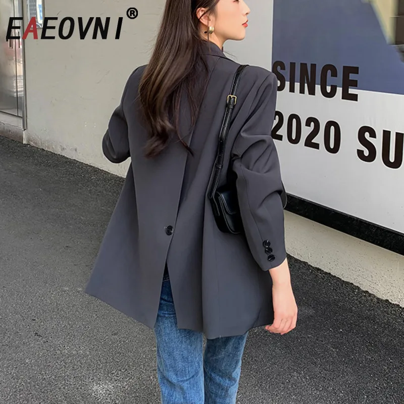 

EAEOVNI Autumn Office Lady Blazer Coat Women Back Split Design Solid Color Long Sleeve Jacket Fashion 2025 New Clothing
