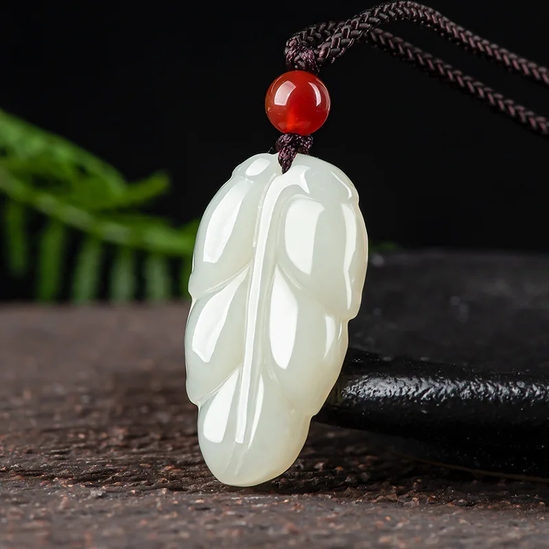 

Ювелирные изделия из натурального нефрита Хэтянь, кулон в виде листа нефрита, ожерелье из нефрита, женский подарок