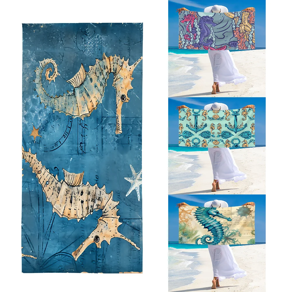 

Vintage Seahorse Towel Ultra Soft Absorbant Quickdry Large Beach Towels Personalized Gym Sport Bath Towels