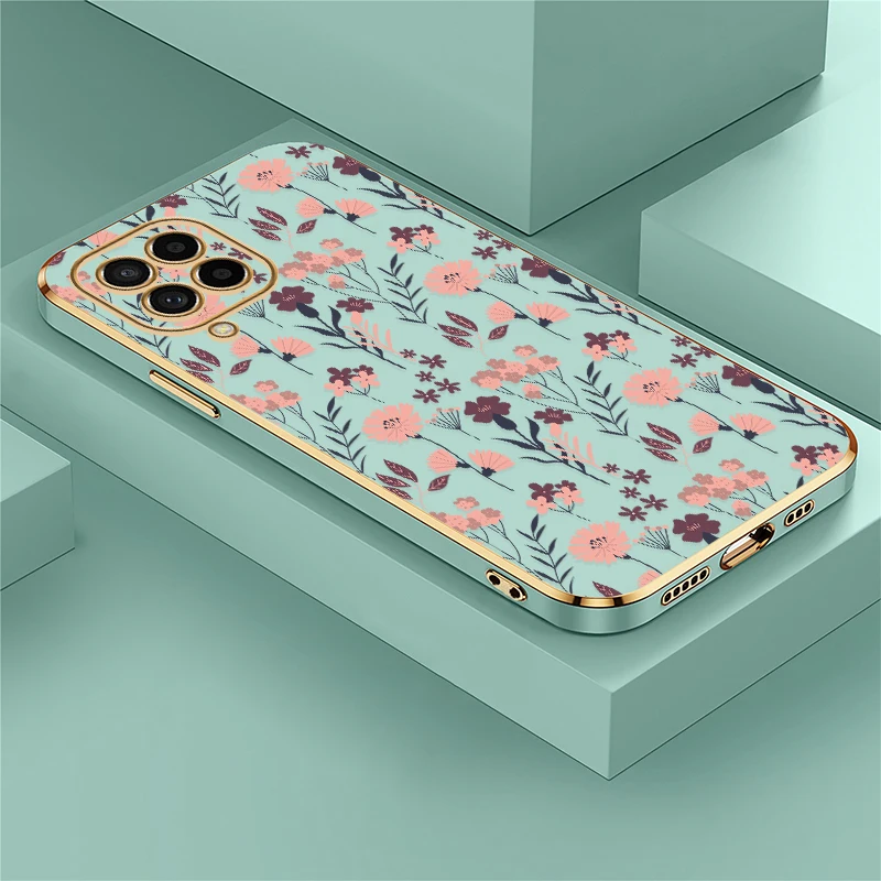 TPU Soft Phone Case For Samsung Galaxy M13 M62 M32 M22 M12 M42 5G M54 M53 M33 M21 M11 M02 M30S Plating Shockproof Flower Cover