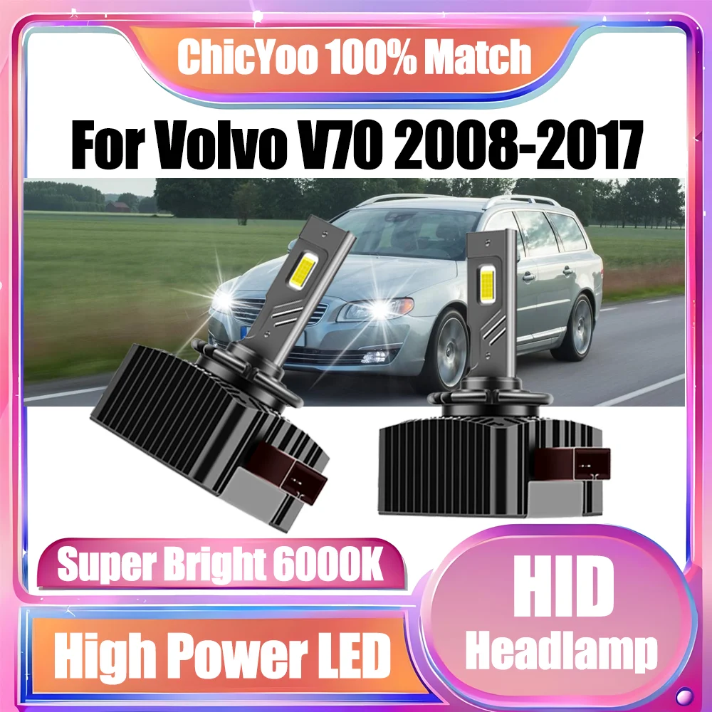 

2 шт., 6000K, белый, 30000LM, высокая мощность, 120 Вт, передние фонари, HID ксеноновые фары, 12 В, светодиодные фары Canbus для Volvo V70 2008-2017