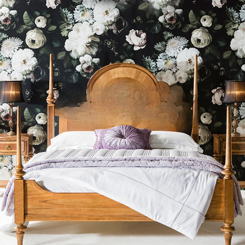 

Double bed 2.2 meters antique master bedroom solid wood bed 1.8 retro American high backrest parquet bed