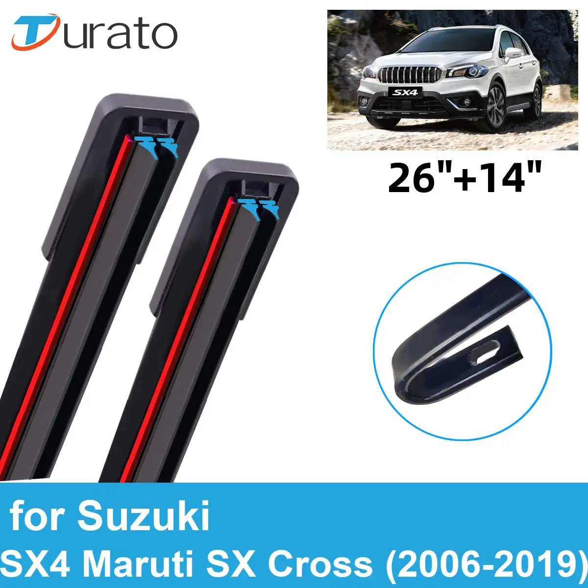 2PCS Car Wiper Blades for 2006-2019 Suzuki SX4 Maruti SX Cross Front Windscreen Double Rubber Accessories 2016 2017 2018 2019