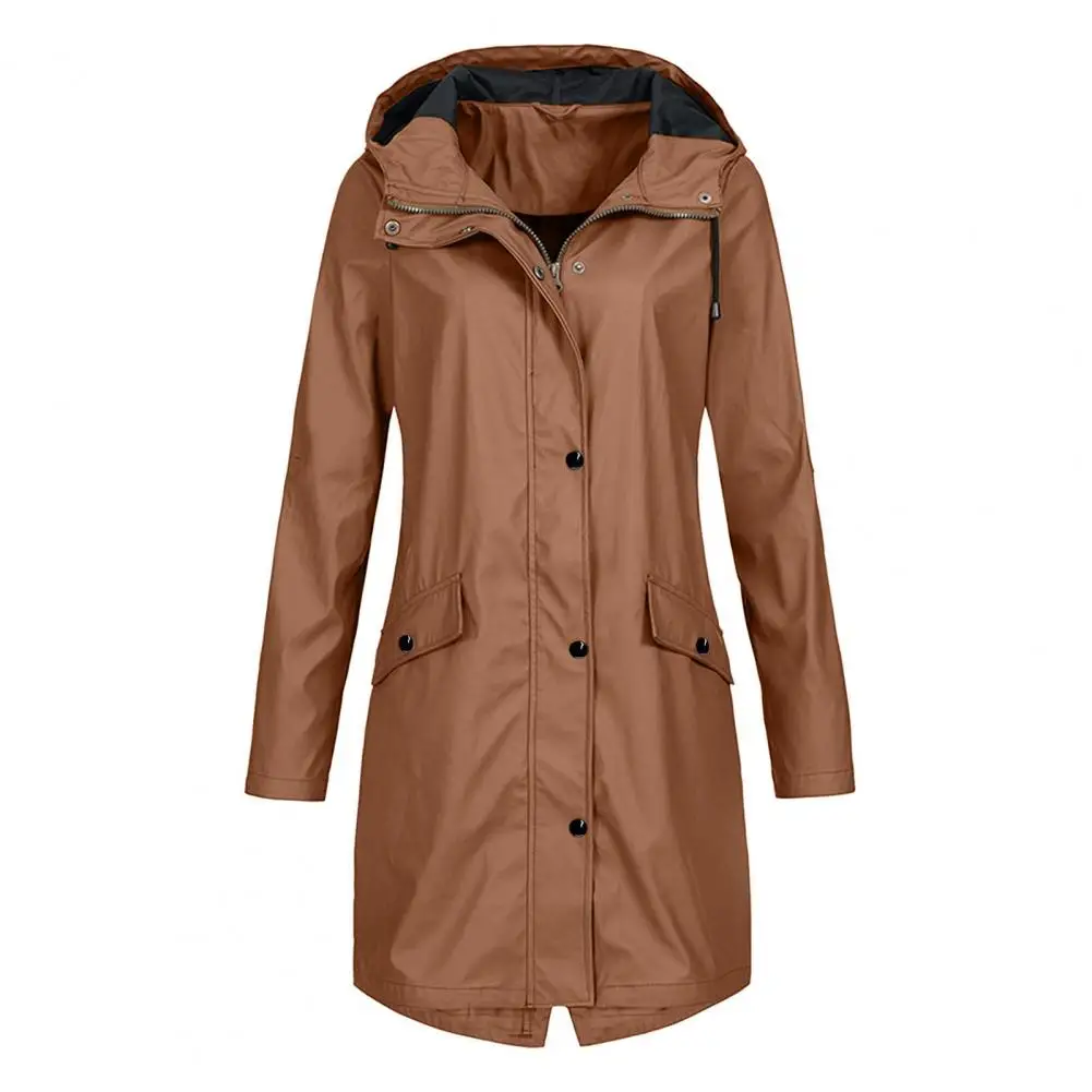 Fashion Women Hooded Trench Coat Casual Lady Windproof Long Jacket Buttons Zipper Coats Female Long Sleeve Outerwear