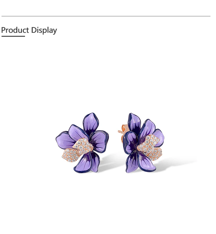 SANTUZZA Ohrstecker aus reinem 925er Sterlingsilber für Damen, funkelnde lila & weiße Emaille-Blume, schicker Hochzeitsschmuck, edler Partyschmuck. – Detail 7