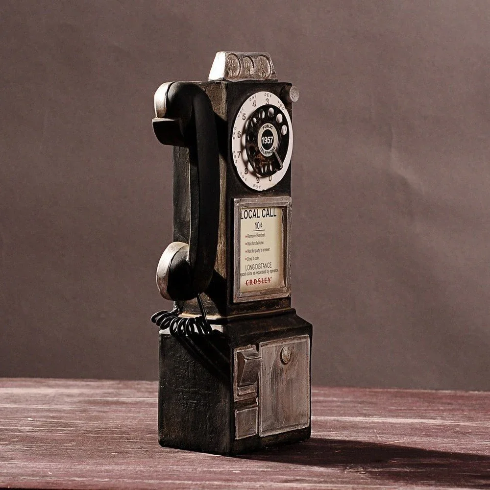Vintage Antique Telephone Resin Decor - Handmade Retro Desk Ornament, Classic Rotary Phone Craft Gift for Home Office Display