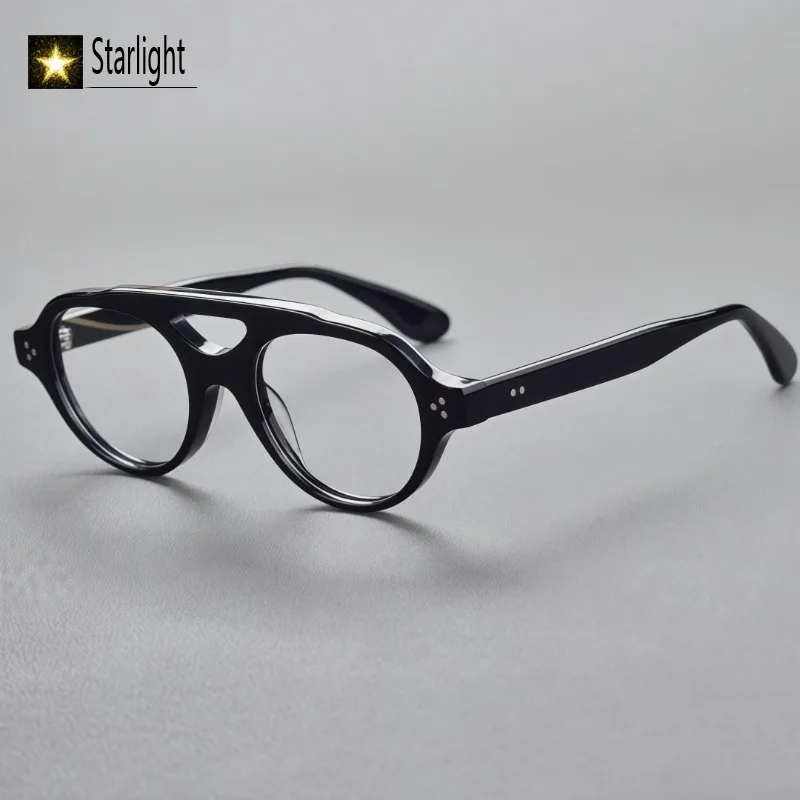 Double Bridge Acetate Black Glasses Frame Men Square Pilot Eyeglasses Frames Man Classic Myopia Reading Prescription Handmade