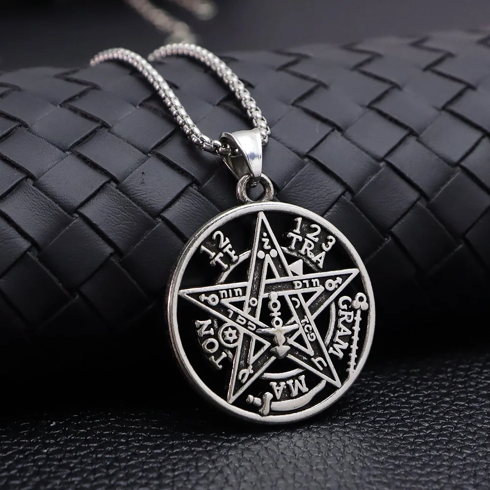 Collar con Sello de Salomón y Pentagrama, Colgante de Aleación con Círculo Mágico Hueco, Joyería Wicca Vintage Estilo Punk para Hombres y Mujeres
