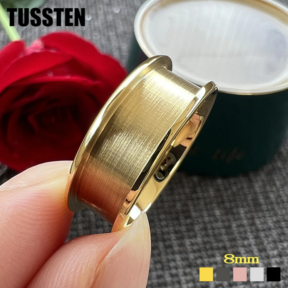 

TUSSTEN Wholesale Dropshipping 8MM Tungsten Blank Rings 6.0 GrooveFor Inlay Channel Polished Shiny Dome Edges