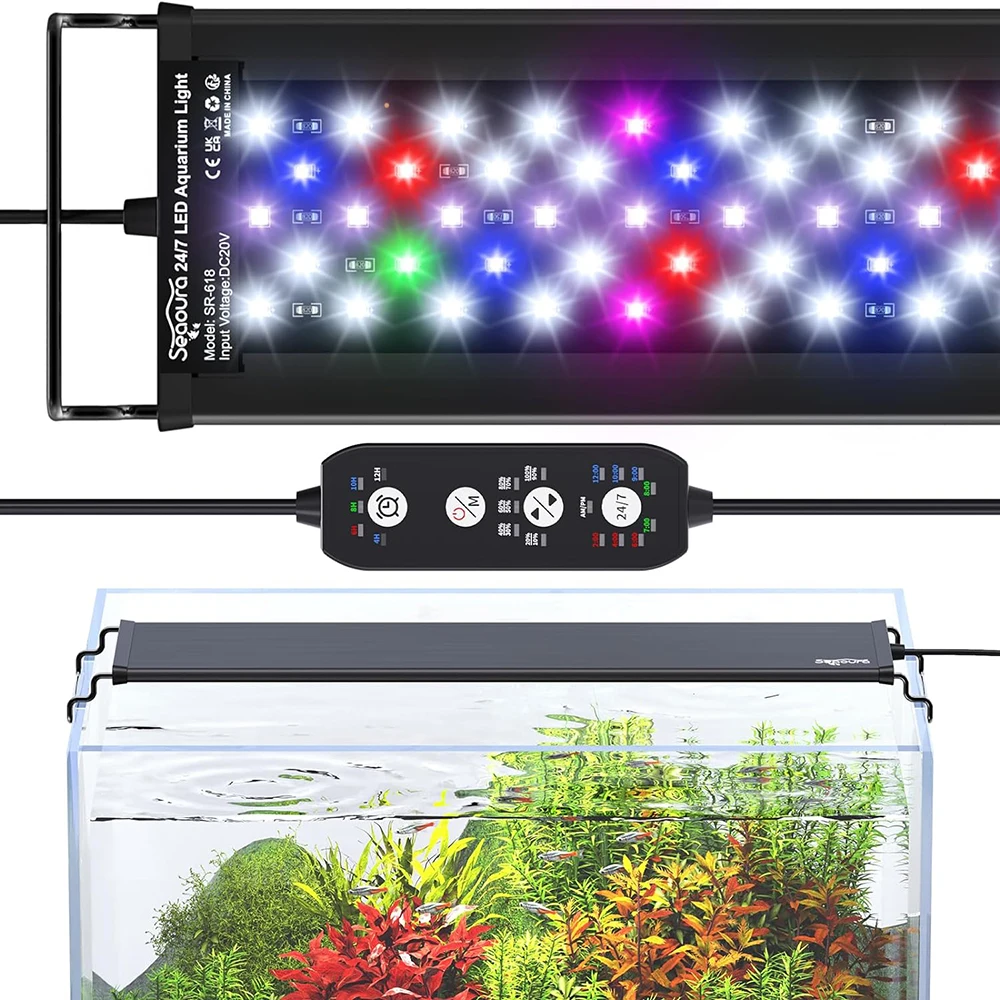 60cm Auto On Off Aquarium LED Light with Timer Full Spectrum Fish Tank Light for Water Plants Sunrise Sunset Light RGB Lamp