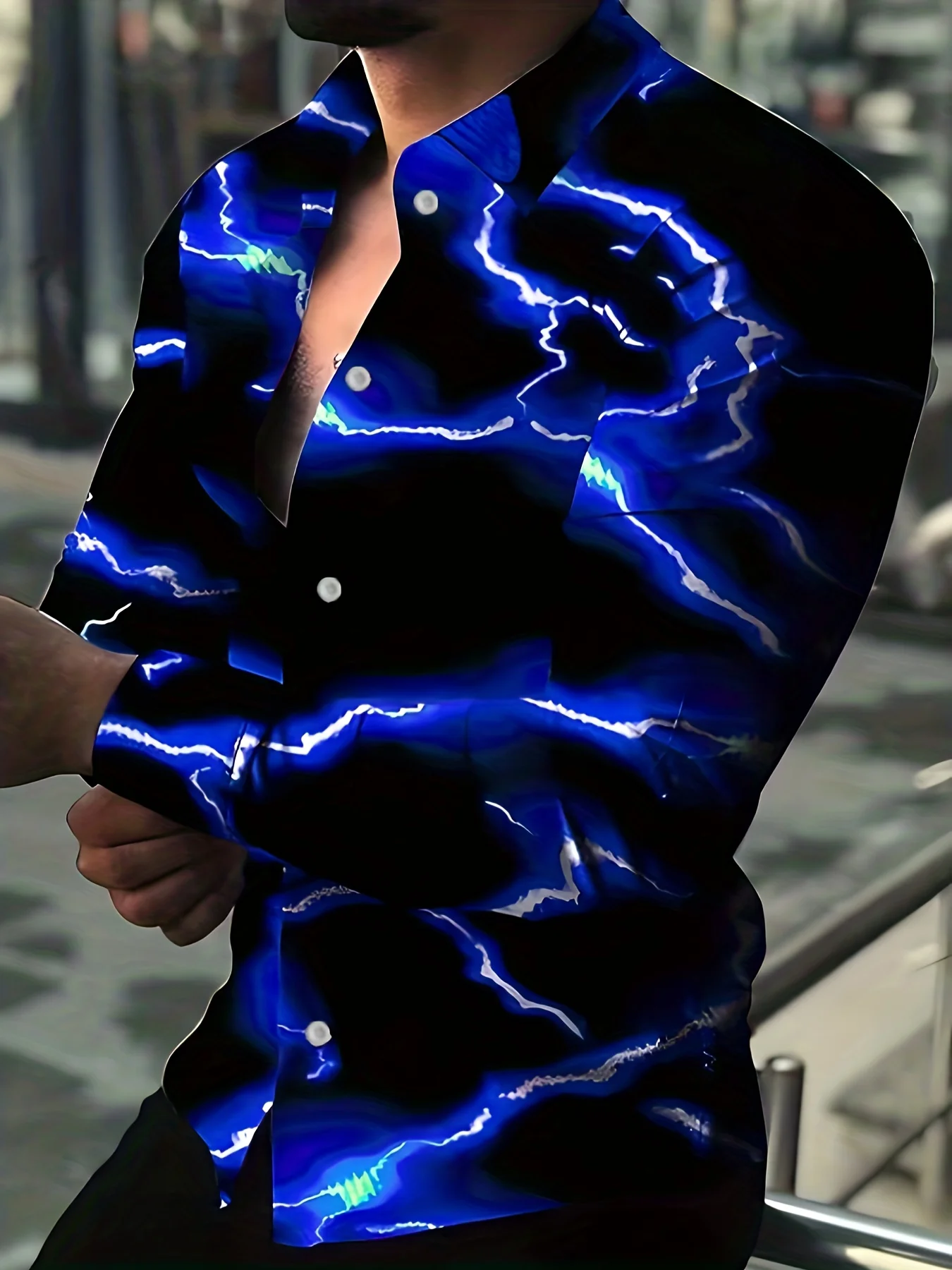 

Мужская Повседневная рубашка с пуговицами, с 3D принтом молнии, модная весенне-осенняя одежда для мужчин, Стильные топы с уникальным дизайном