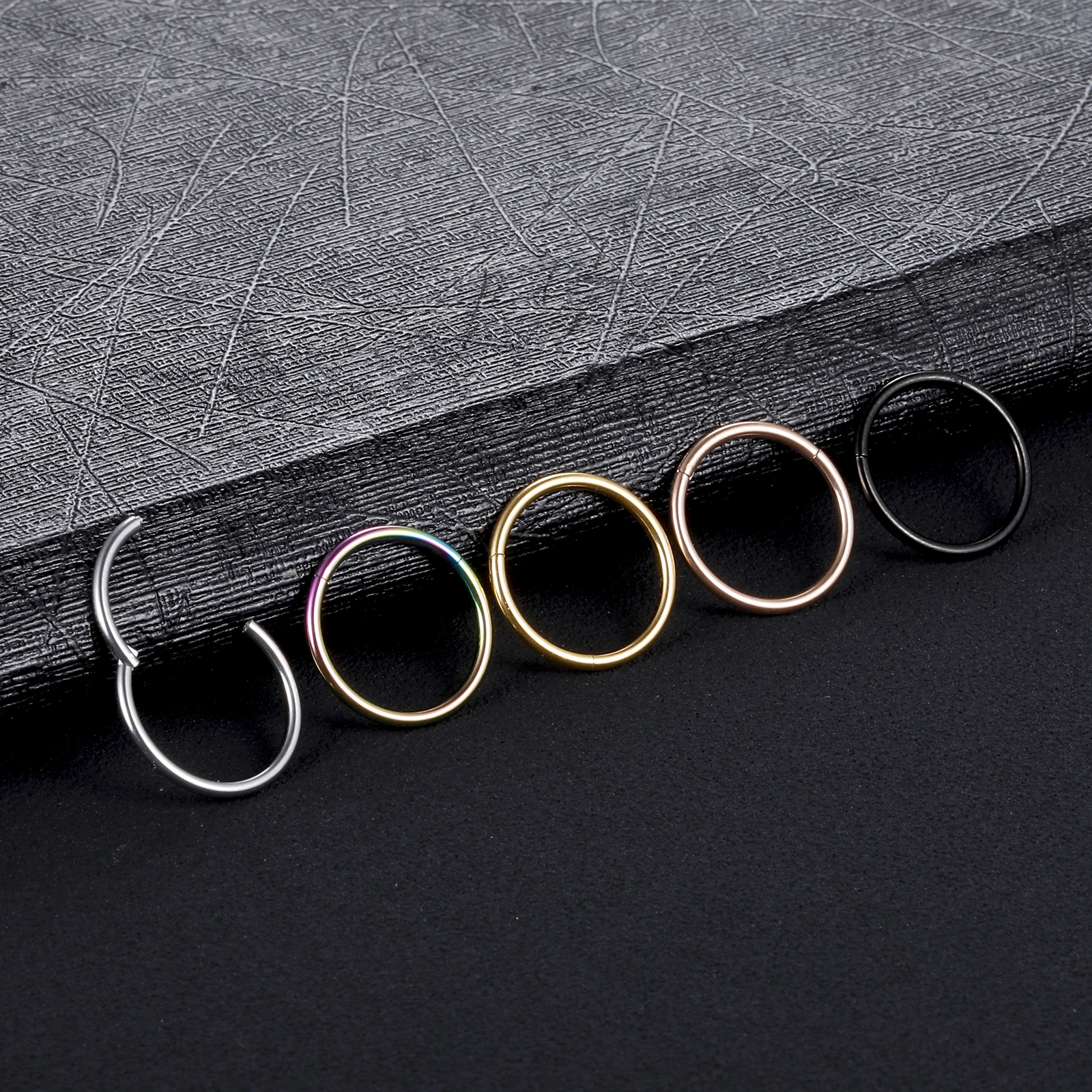 50Pcs/lot Stainless Steel Septum Piercing Hinged Segment Clicker Goth Daith Hoop Earring Cartilage Helix Nose Piercing Jewelry