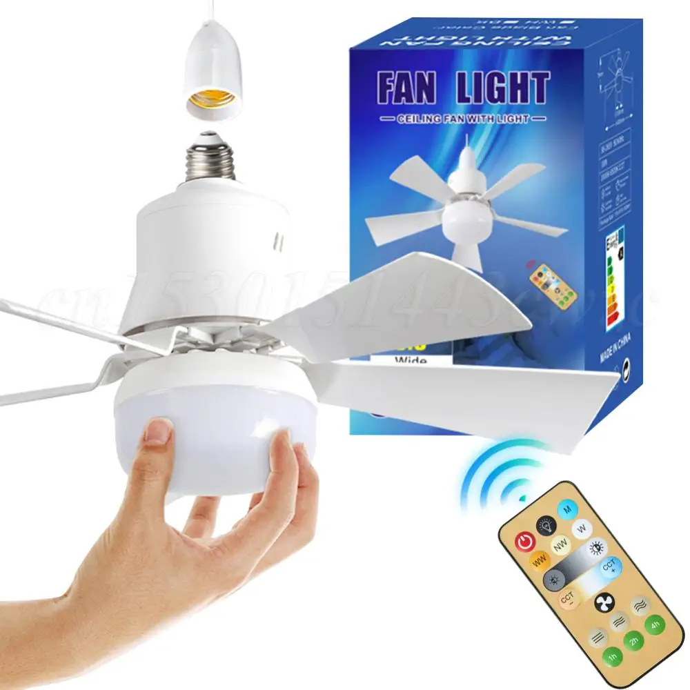 LED 40W Socket Ceiling Fan with Light Modern LED Ceiling Fans with Remote Socket Fan Lamp Ceiling Fan Light For Bedroom/Garage