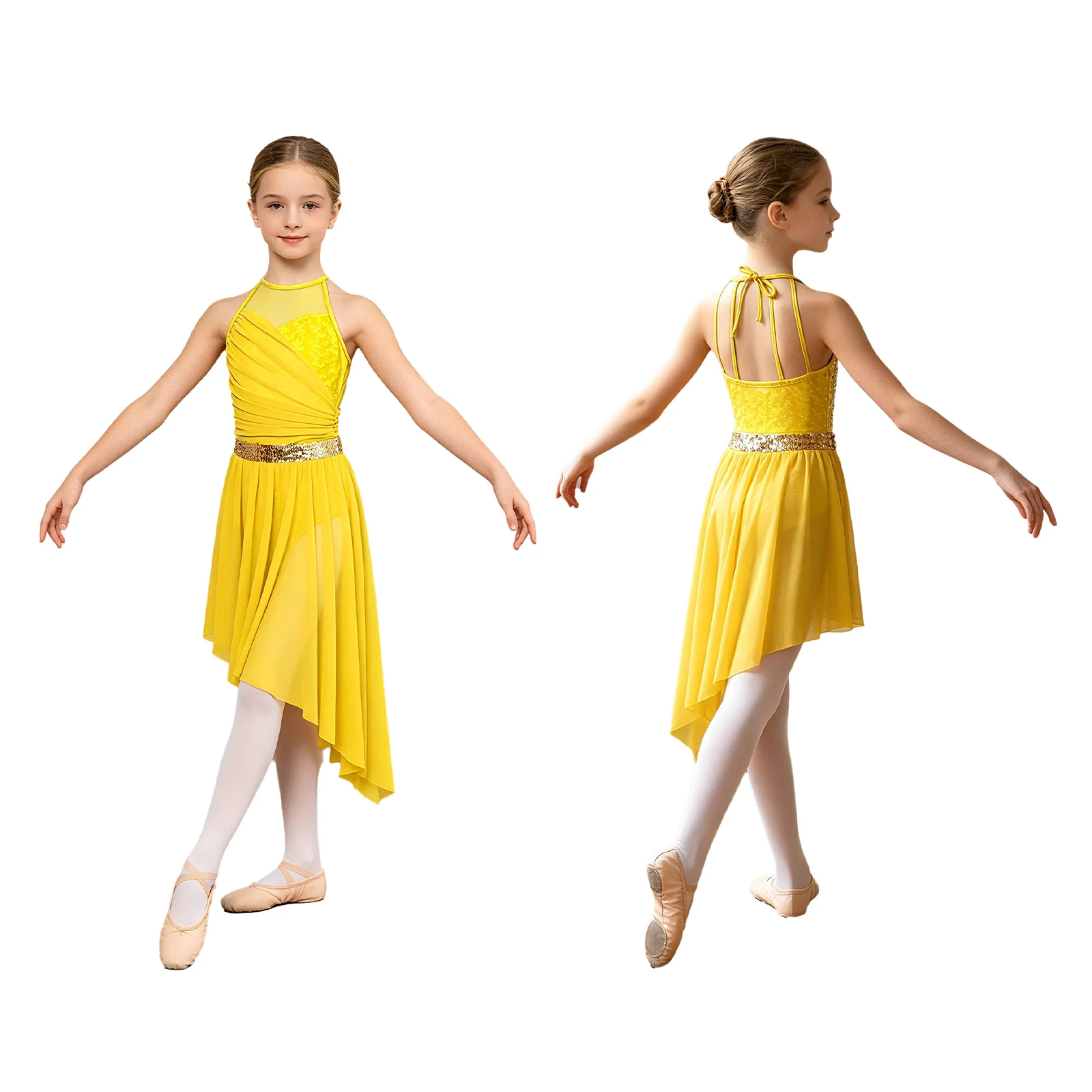 

Children Girls Modern Lyrical Dance Dress Sleeveless Metallic Shiny Sequin Mesh Dresses Acrobatics Gymnastics Skating Costume
