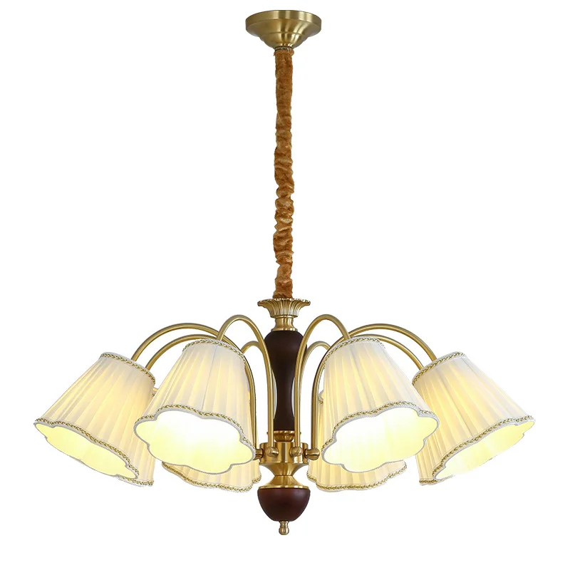 

All copper medieval fabric chandelier retro bedroom study American walnut color