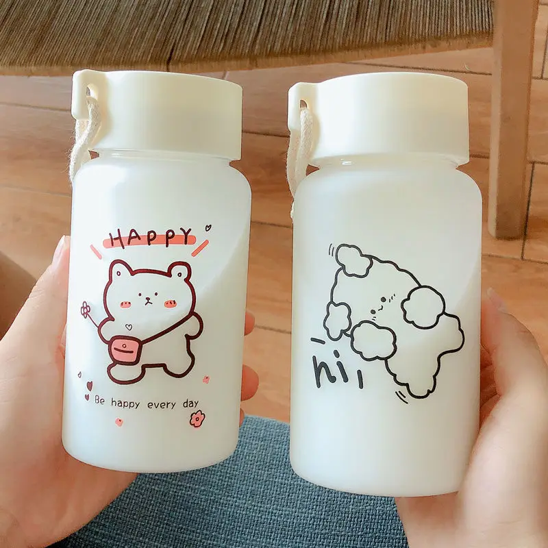 Cute Bear Frosted Water Bottle Kawaii   for Student Kids Portable s BPA Free Leak-Proof Drinking bottle water