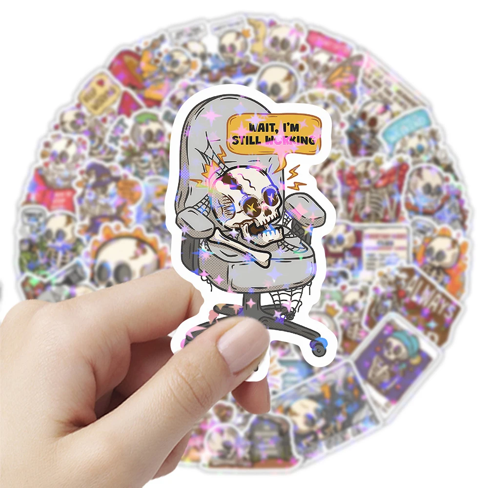 

10/30/50pcs Laser Skull Daily Life Graffiti Stickers Funny Cartoon Decals Decoration Helmet Suitcase Phone Cat Sticker Packing