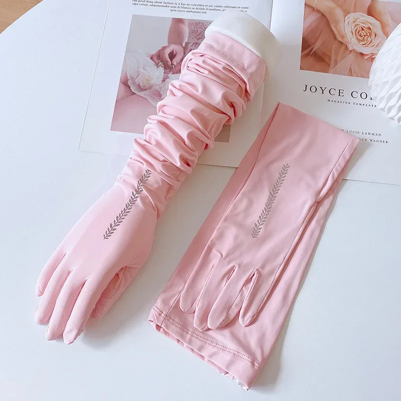 الصيف سوبر لينة تنفس فضفاضة واقية من الشمس القيادة الحرير الجليد الأكمام الإناث طويلة طول الأشعة فوق البنفسجية حماية الذراع قفاز الأكمام