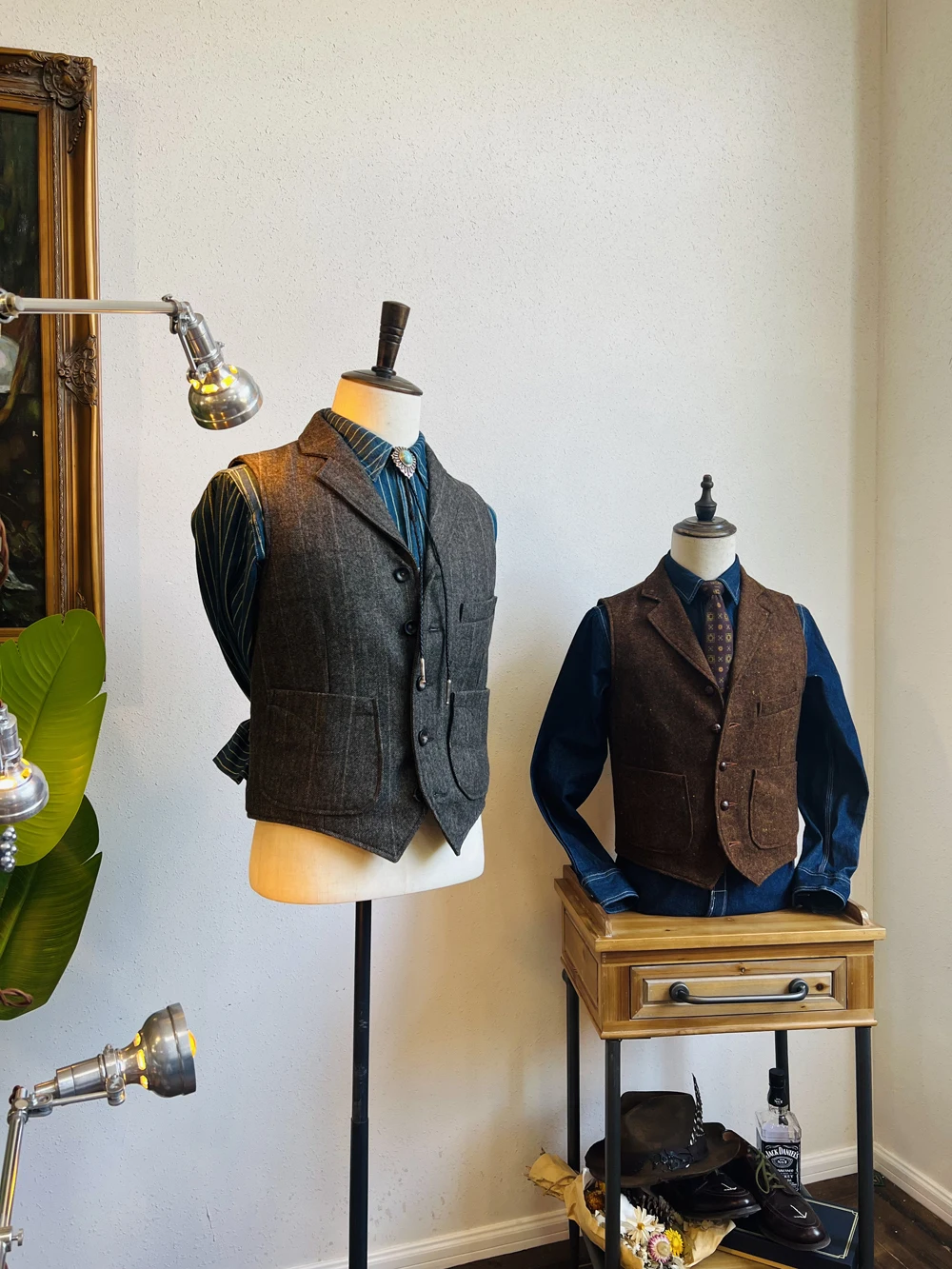 

Tailor Brando American Vintage Classic Herringbone Tweed 1840,S Work Vest Slim Western Style Hunting Vest