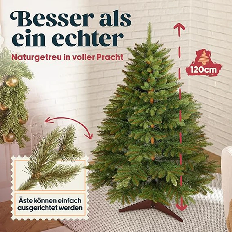 Premium Christmas artificial tree 250cm-TESTSEEGER-True to nature, dense branches, artificial Christmas tree with wood stand and