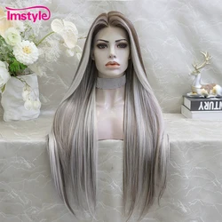 Imstyle Highlight blonde braune Perücke synthetische Spitze Front Perücke lange gerade Perücke hitze beständige Faser tägliche Perücken für Frauen 26 Zoll